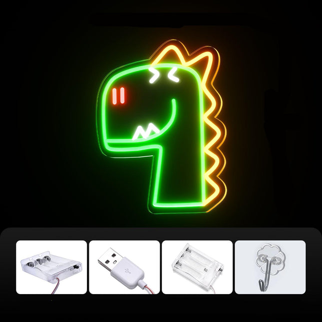 Luz de neón LED dinosaurio verde