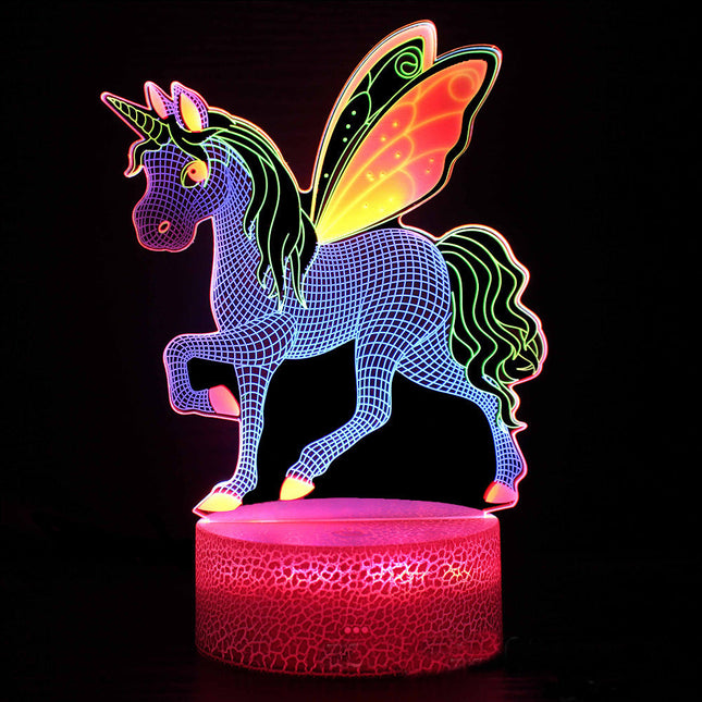 Luz quitamiedos unicornio 3D alas naranjas