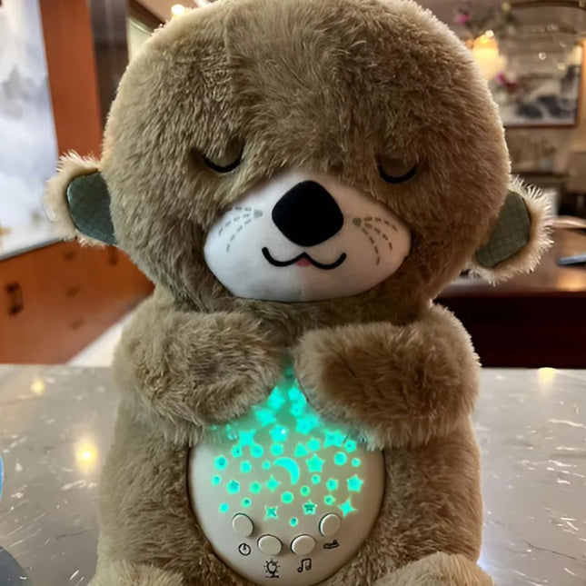 Peluche nutria que duerme con luz