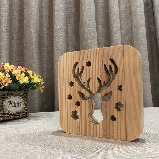Lámpara de madera LED ciervo USB