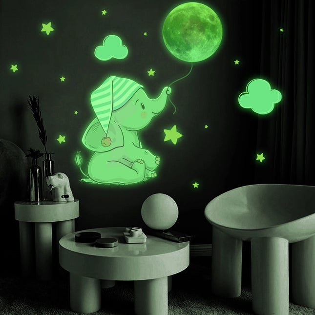 Vinilo de pared luminoso elefante luna
