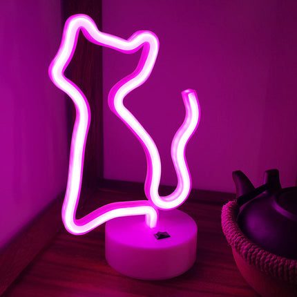 Luz de neón decorativa gato rosa