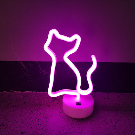 Luz de neón decorativa gato rosa