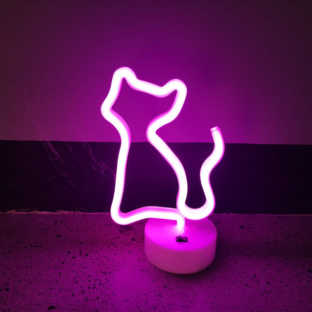 Luz de neón decorativa gato rosa