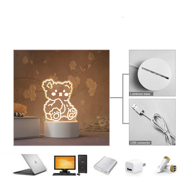 Lámpara 3D de oso con corazón