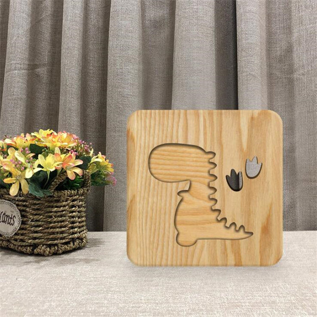 Lámpara de madera LED forma dinosaurio