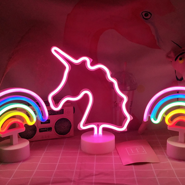 Lámpara de neón LED unicornio rosa
