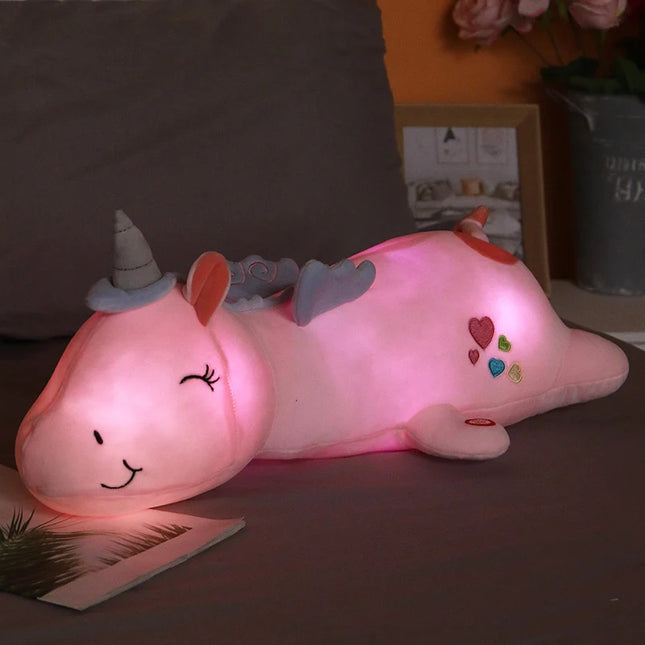 Peluche unicornio luminoso con luz LED