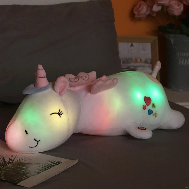 Peluche unicornio luminoso con luz LED