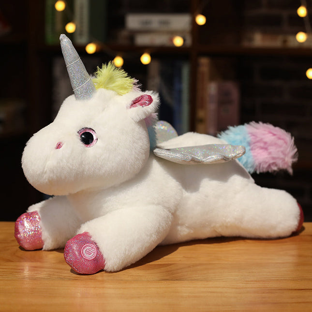 Peluche unicornio alado con luz nocturna