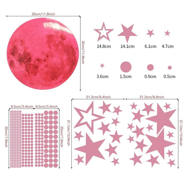 Luna y estrellas adhesivas rosas