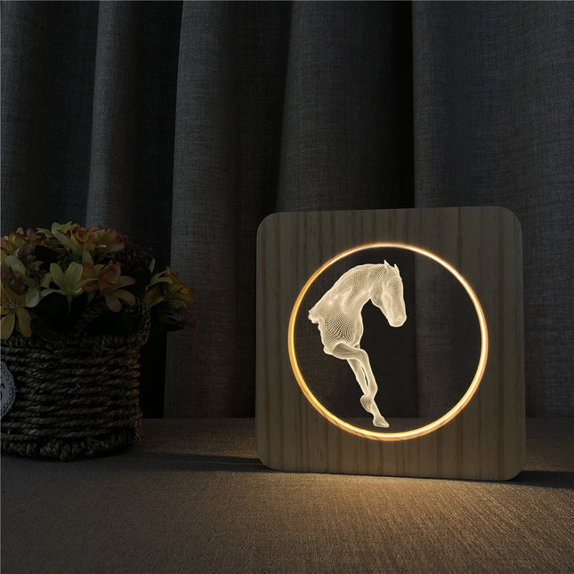 Lámpara de noche madera diseño caballo