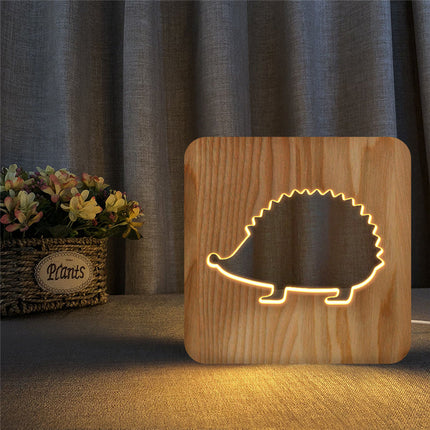 Lámpara de noche madera diseño erizo
