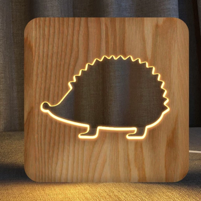 Lámpara de noche madera diseño erizo