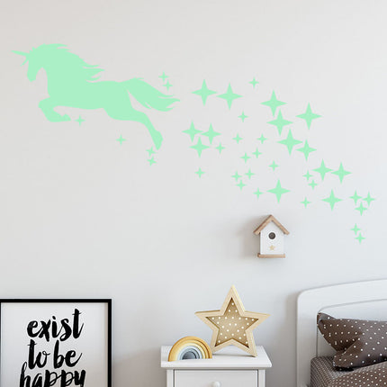 Pegatinas fluorescentes de pared unicornio estrellas