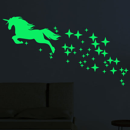Pegatinas fluorescentes de pared unicornio estrellas