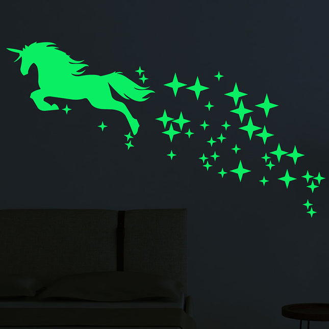 Pegatinas fluorescentes de pared unicornio estrellas