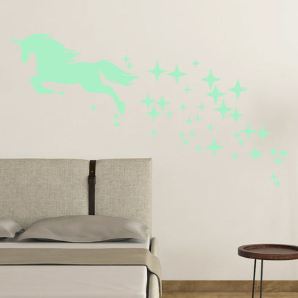 Pegatinas fluorescentes de pared unicornio estrellas