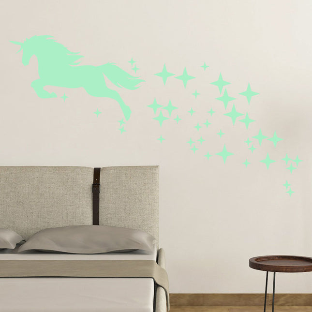 Pegatinas fluorescentes de pared unicornio estrellas