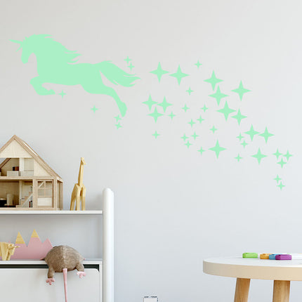 Pegatinas fluorescentes de pared unicornio estrellas