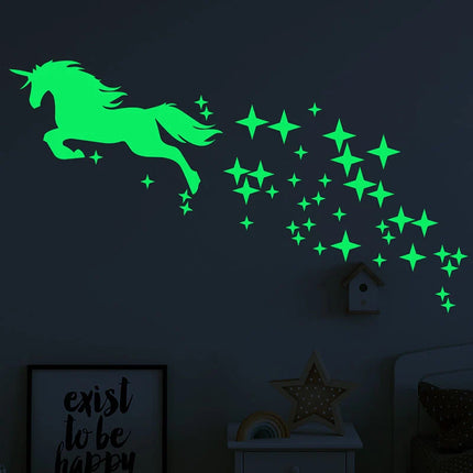 Pegatinas fluorescentes de pared unicornio estrellas