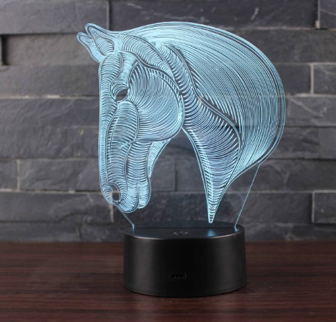 Lámpara 3D LED cabeza de caballo