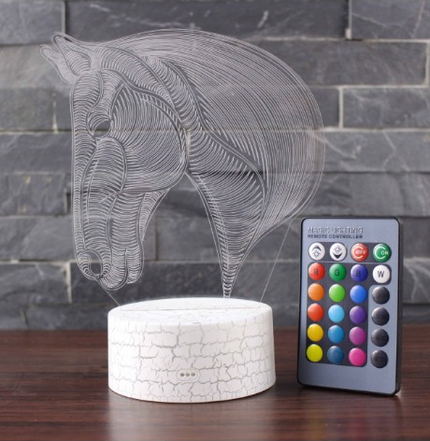 Lámpara 3D LED cabeza de caballo