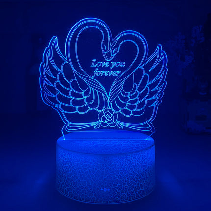 Lámpara LED 3D cisnes y corazón