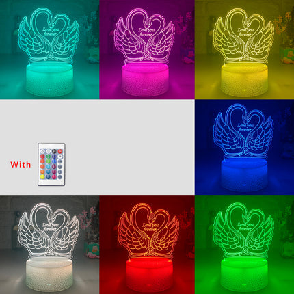 Lámpara LED 3D cisnes y corazón