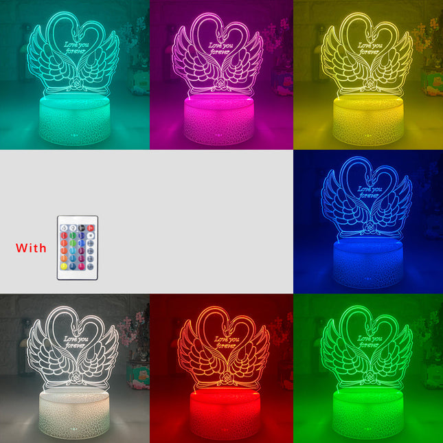 Lámpara LED 3D cisnes y corazón