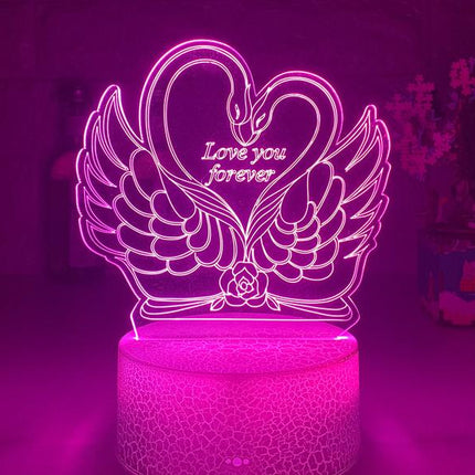 Lámpara LED 3D cisnes y corazón
