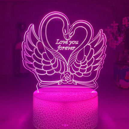 Lámpara LED 3D cisnes y corazón