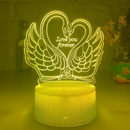 Lámpara LED 3D cisnes y corazón