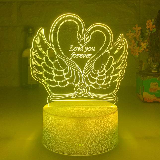 Lámpara LED 3D cisnes y corazón