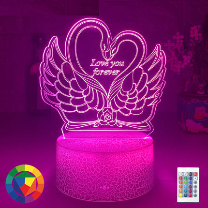 Lámpara LED 3D cisnes y corazón