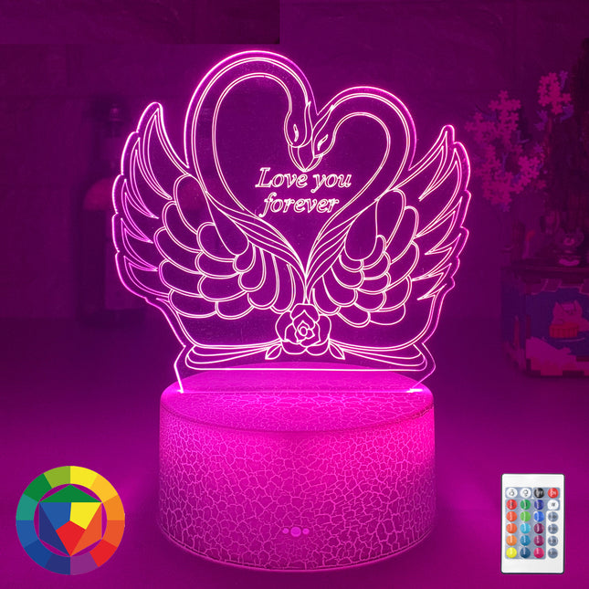 Lámpara LED 3D cisnes y corazón