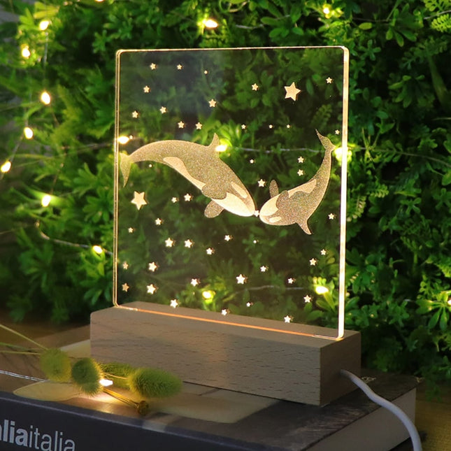 Lámpara acrílica LED pareja de ballenas