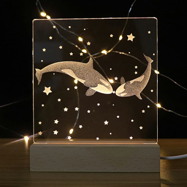 Lámpara acrílica LED pareja de ballenas