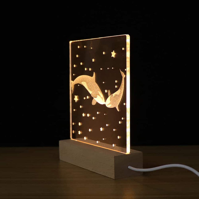 Lámpara acrílica LED pareja de ballenas