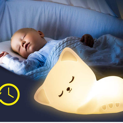 Luz quitamiedos gato de silicona recargable