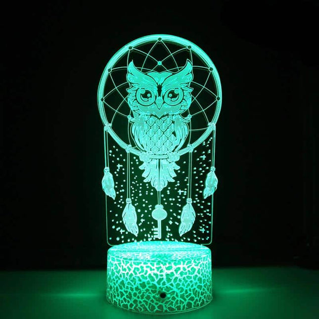 Lámpara 3D LED búho atrapasueños